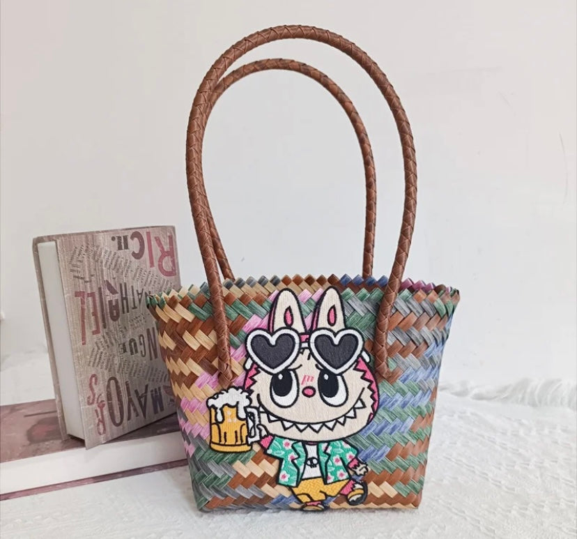 Fashionable and cute retro imitation rattan handmade woven beach bag storage bag