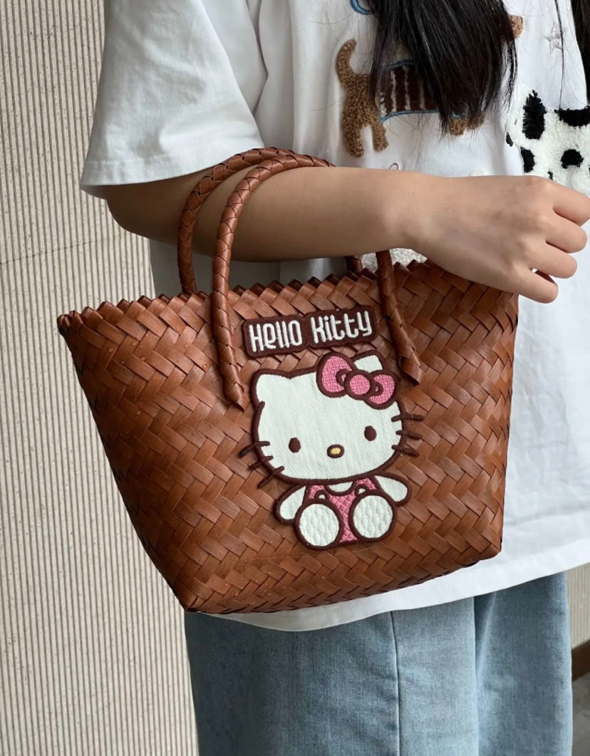 Fashionable and cute retro imitation rattan handmade woven beach bag storage bag